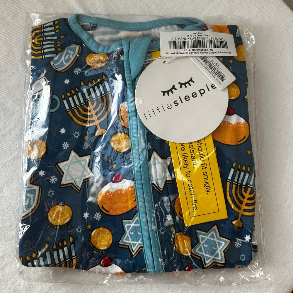 NWT Little Sleepies Hanukkah Print Zip One-Piece Pajamas - Blue 3-6Mo